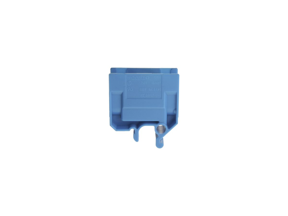 Abzweigklemme Woertz 6…16mm² 76A 750V Schraubanschluss 2×1 G-Schiene blau