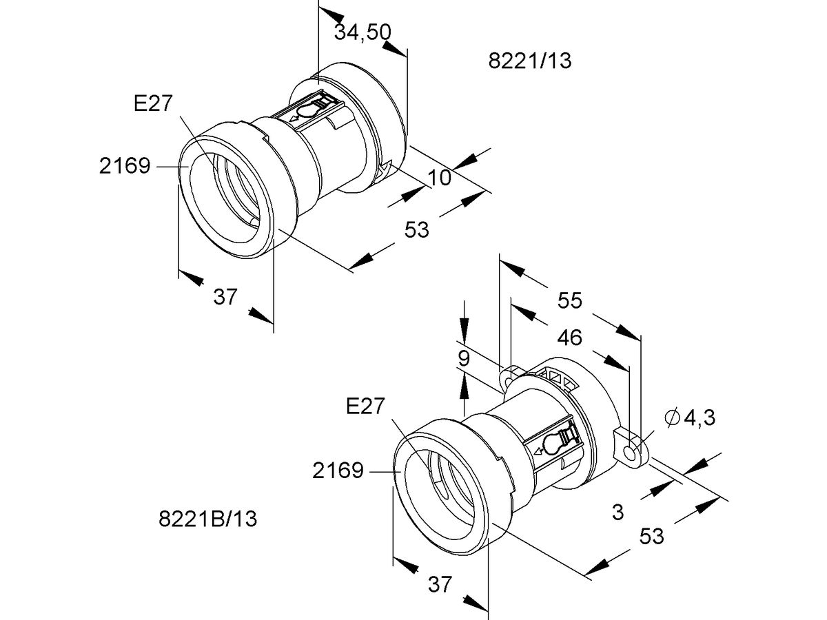 Illuminationsfassung HKL E27 SEV 13.5×5.5mm schwarz, IP44