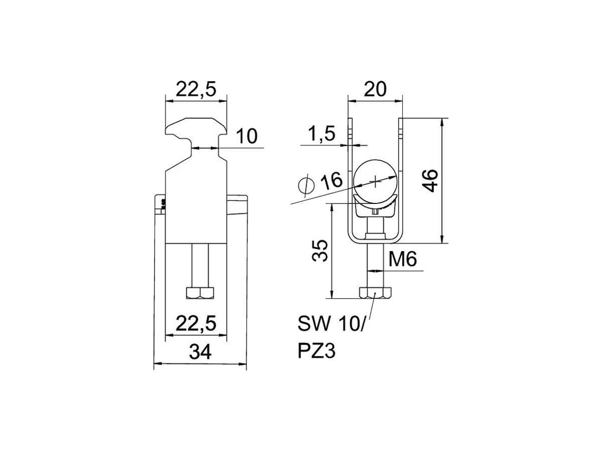 Schnellverleger BET 2056 H-Fuss Kunststoff 12…16mm 1×Kabel Aluminium