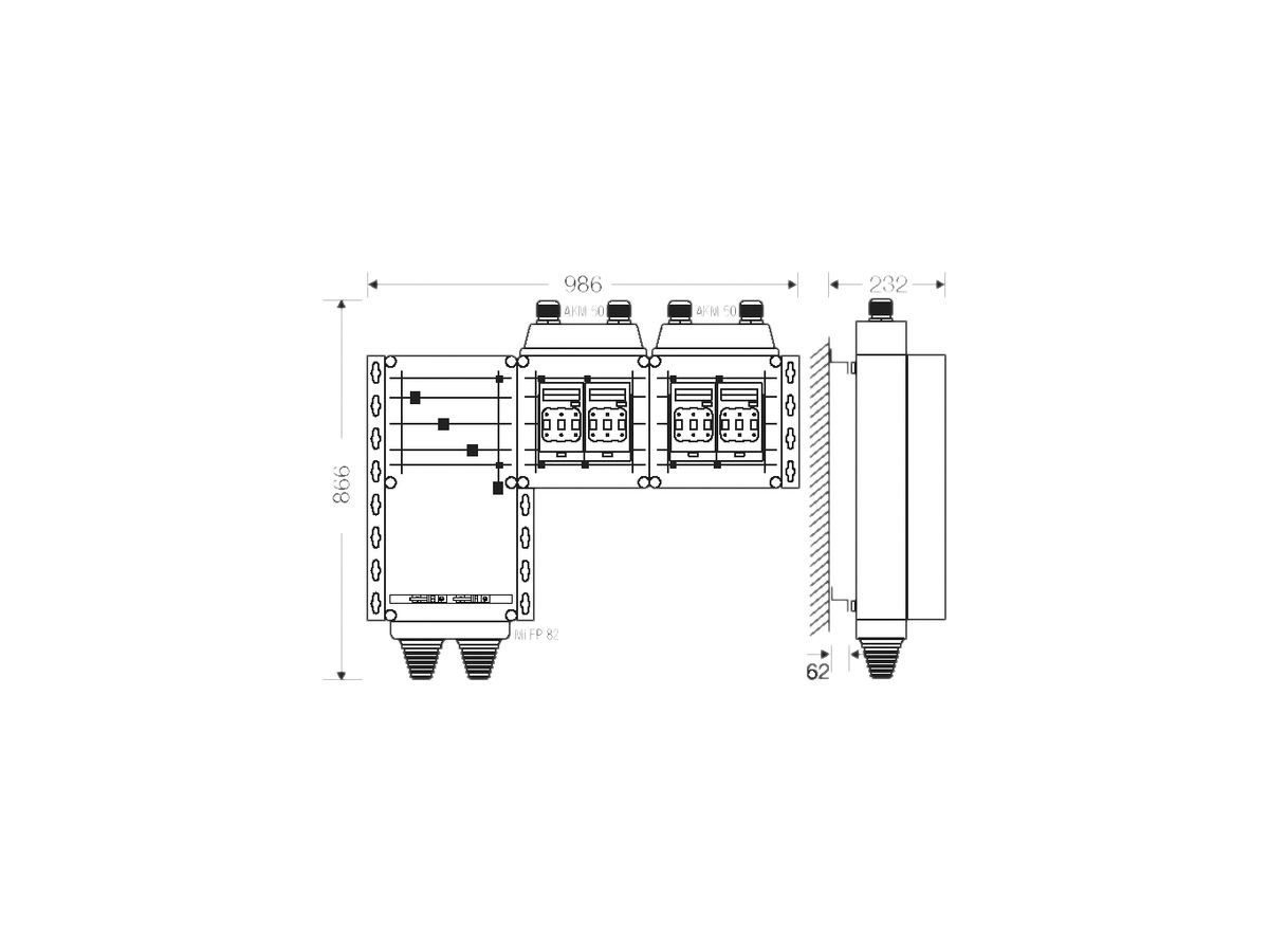 Verteiler Hensel Mi 4×3×NH 00, 125A, Sammelschiene 250A 5-polig