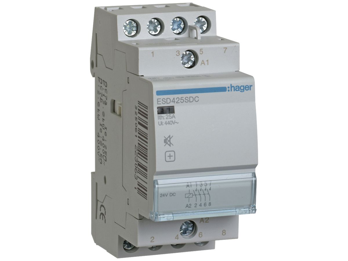 REG-Schütz Hager 24VDC 4 Schliesser 0 Öffner 25A brummfrei 2TE