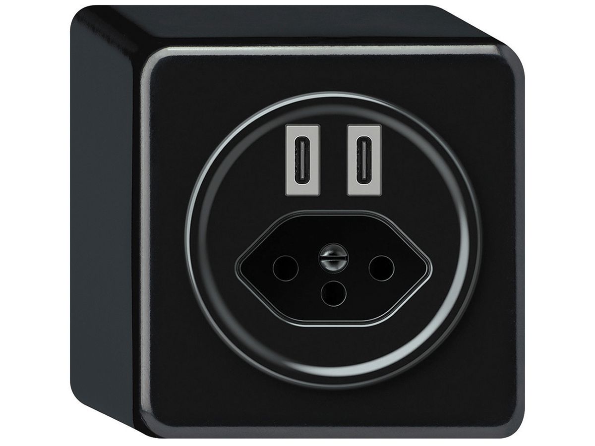 AP-USB-Ladesteckdose origin 2×USB-C 3000mA 5V mit Typ 13 schwarz