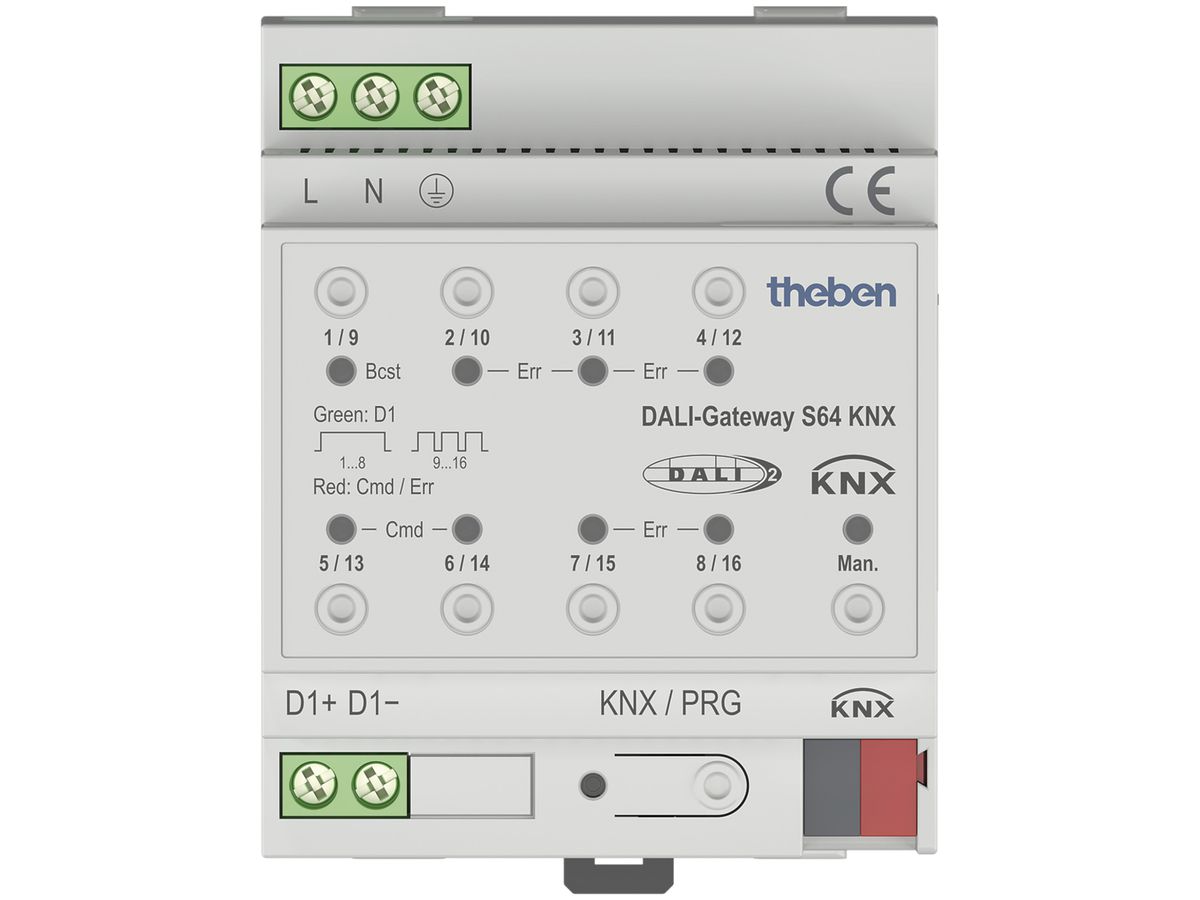 REG-DALI-Gateway Theben S64 KNX, 1-Kanal für 64 Teilnehmer, 4TE