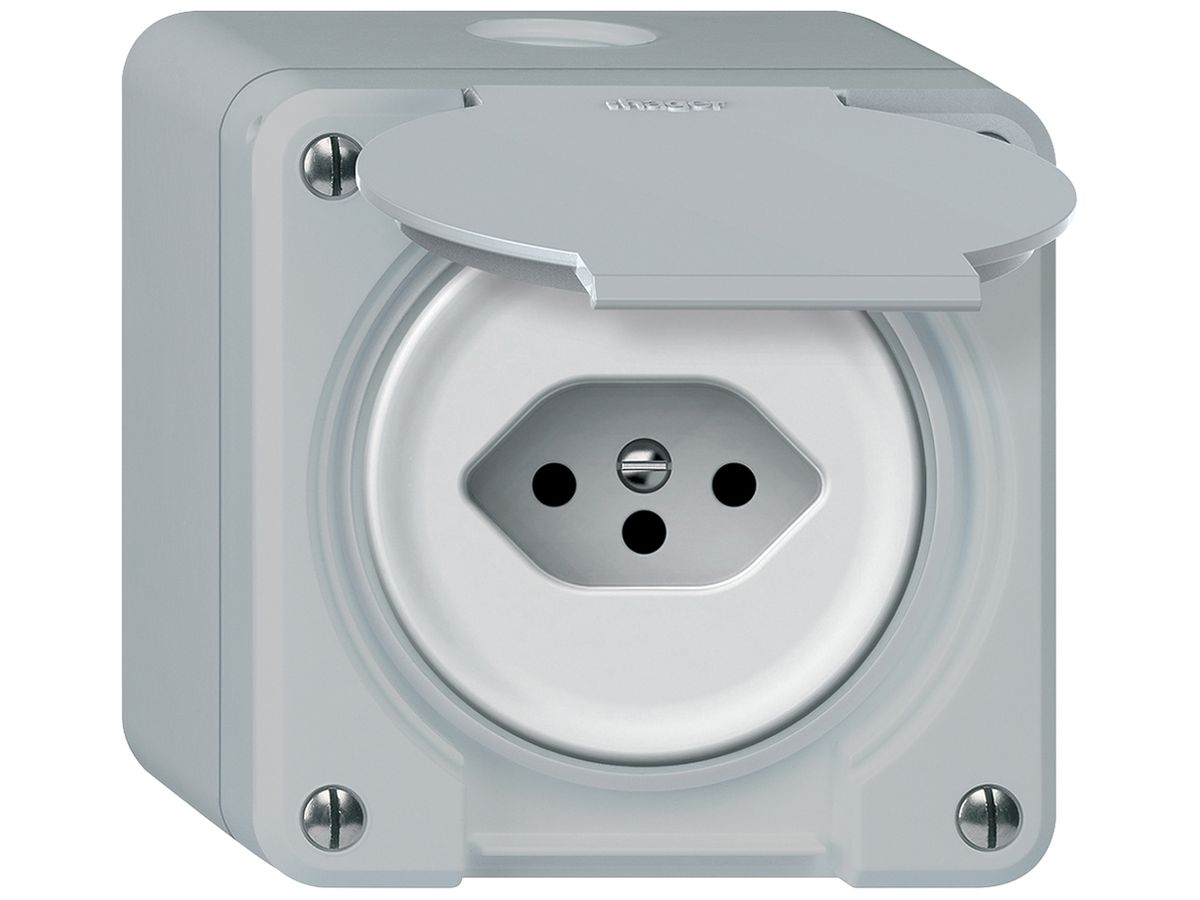 AP-Steckdose robusto 1×T13 10A 250V 86×86mm IP21 grau