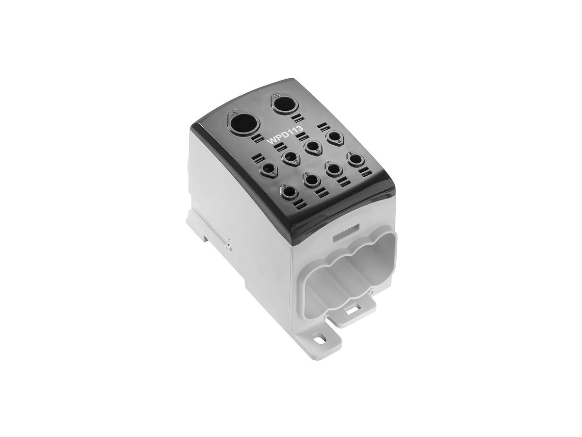 Verteilerblock WM WPD 113 1×185+1×150/8×35mm² 353A 1000V TS35 schwarz