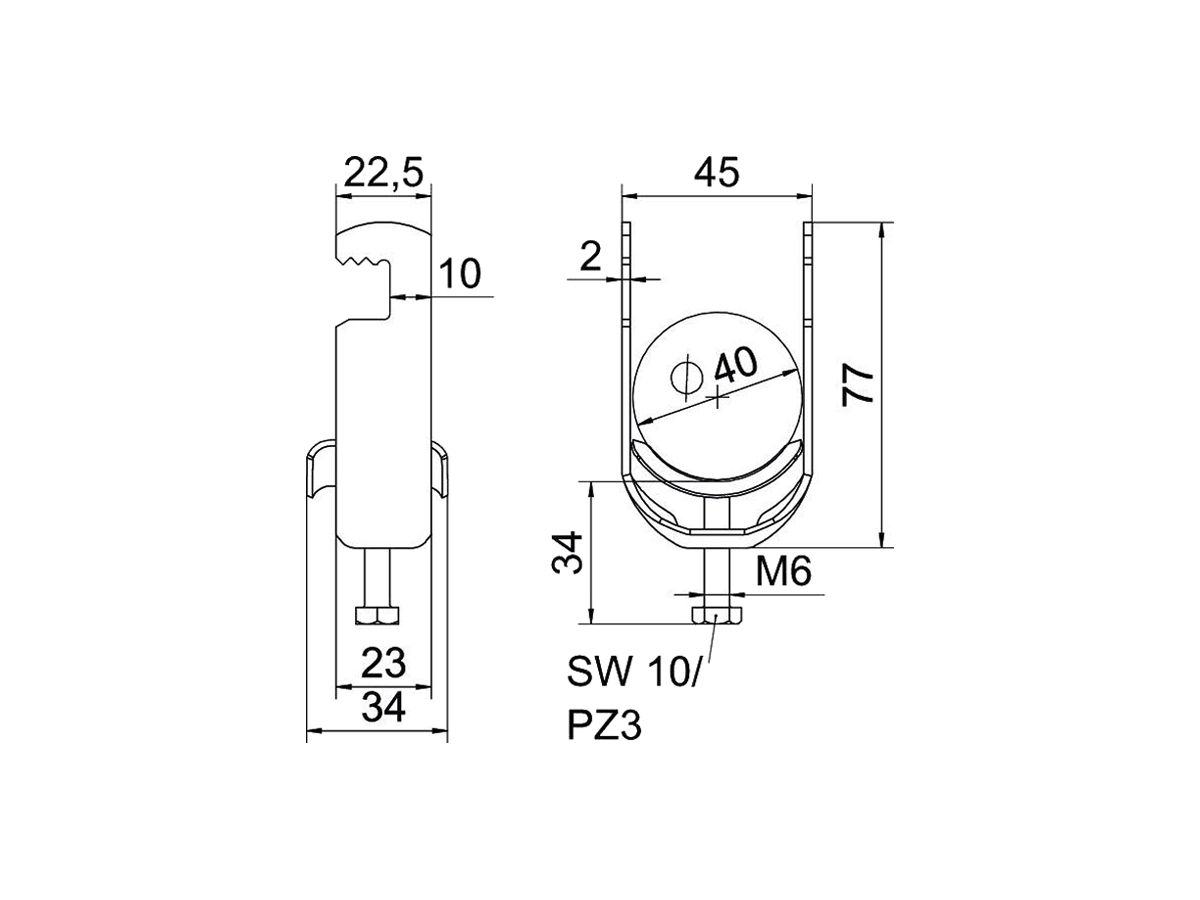 Schnellverleger BET 2056 F-Fuss Metall 34…40mm 1×Kabel A2 1.4301