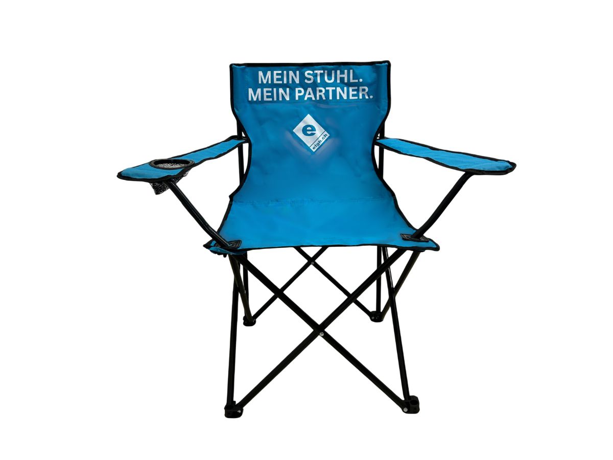 ELGH Campingstuhl blau - mit Armlehene und Trinkflaschenhalter