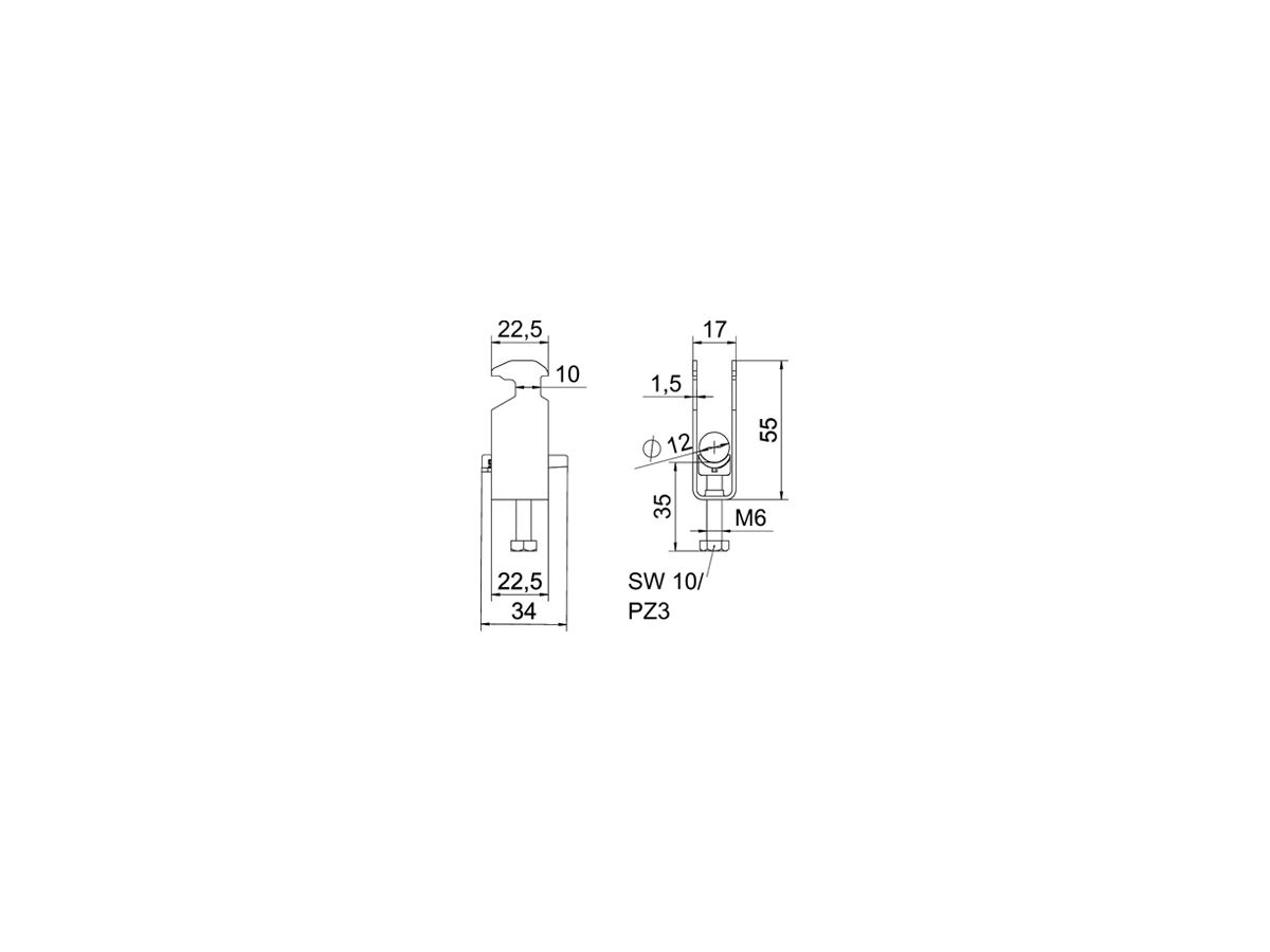 Schnellverleger BET 2056 H-Fuss Kunststoff 8…12mm 2×Kabel Aluminium