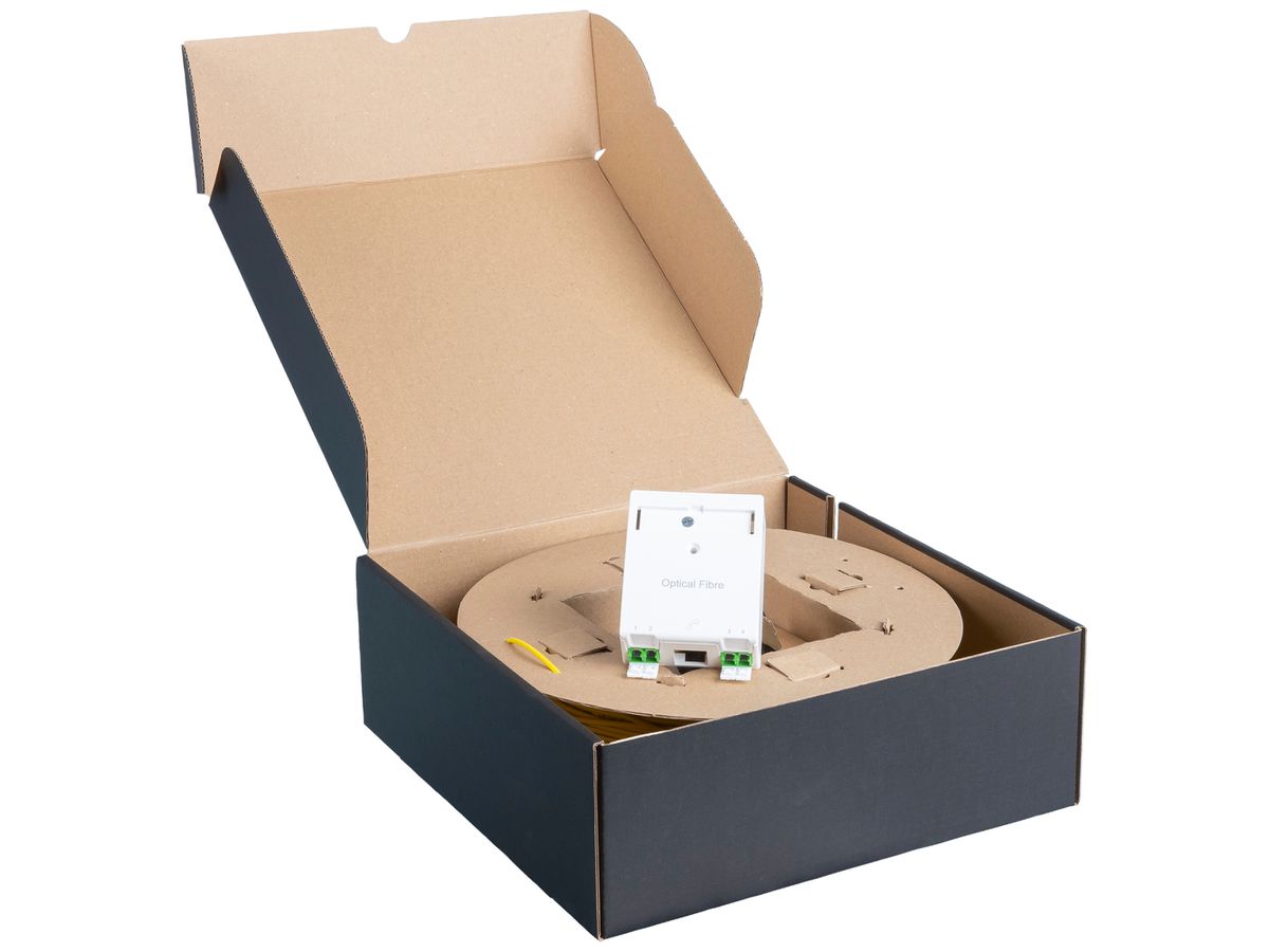 FTTH-Kit R&M, Dose 60×60mm weiss 2×LC/d+1×Kat.5, 4×OS2-G657A auf 4×LC-APC 30m