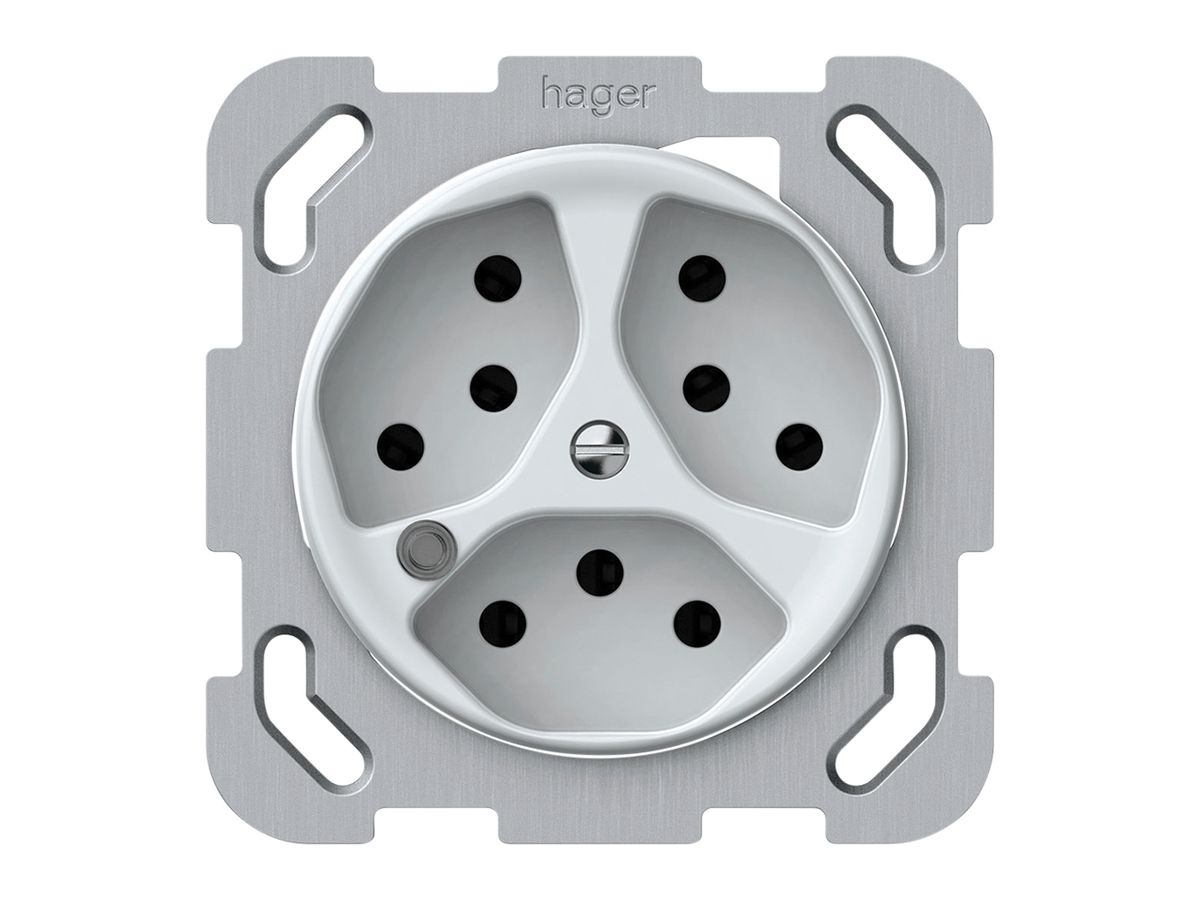 UP-Steckdose origin 3×Typ 13 bel.grün 10A 230V 77×77mm weiss
