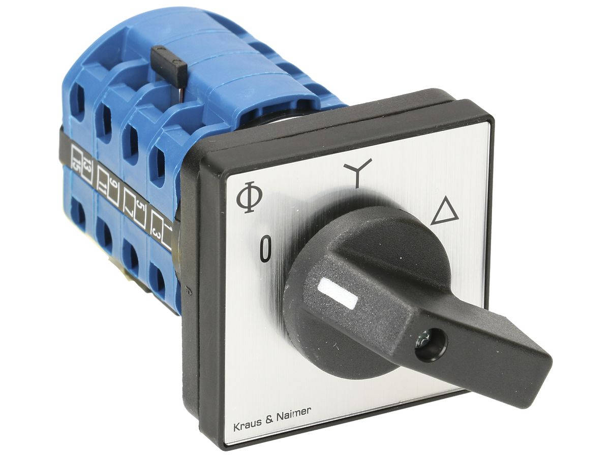 EB-Drehschalter K&N, 20A/690V 3L, Griff sz, 48×48mm, Ø 6mm, "0-Y-∆"