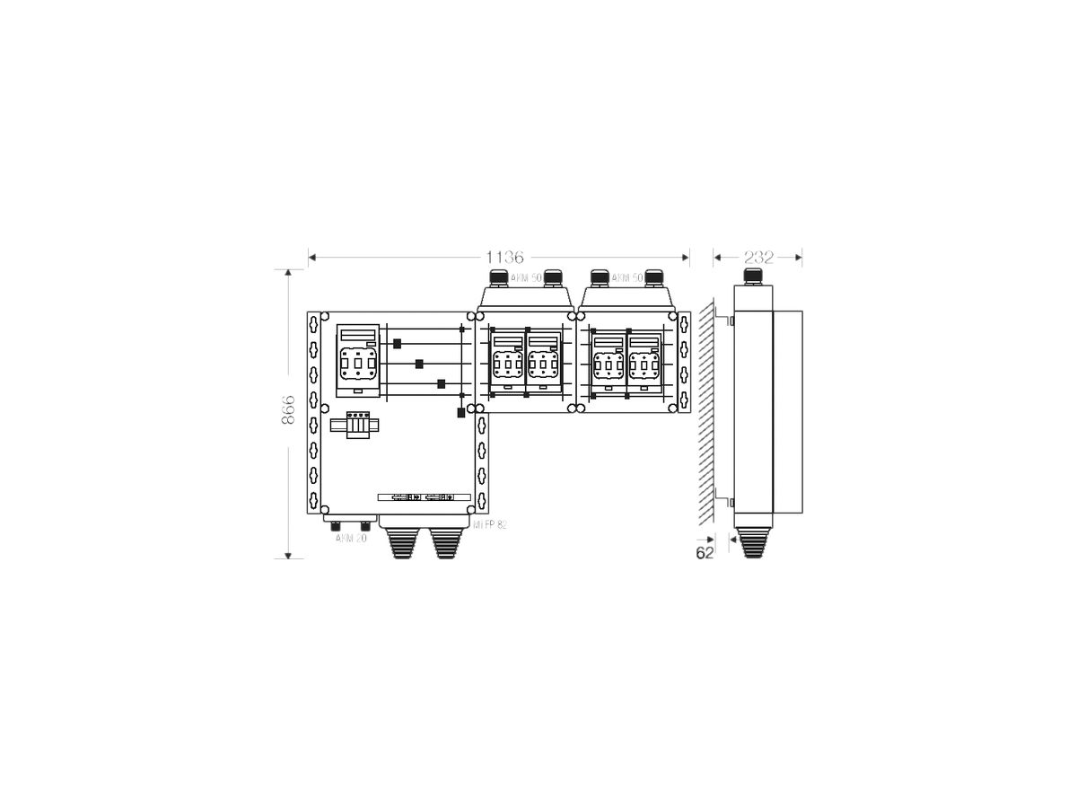 Verteiler Hensel Mi 4×3×NH 00, 125A, mit Überspannungsschutz TN-S/TT