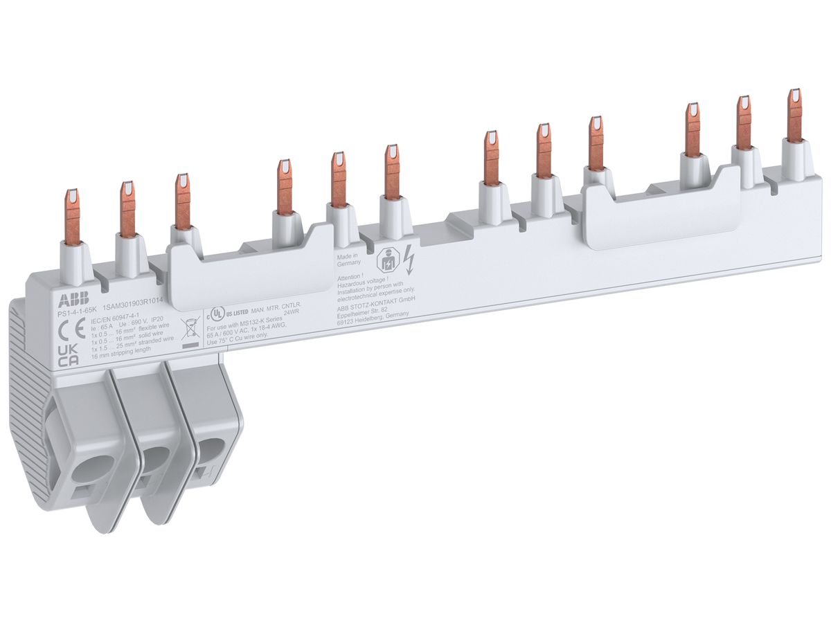 Phasenschiene ABB PS1-4-1-65K, für 4×MS132-K+0.5TE 3L 65A 204.1mm Push-In