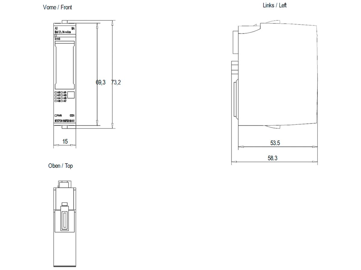 SPS-Eingabemodul Siemens SIMATIC ET200SP AI 8×I BA A0/A1 CC01