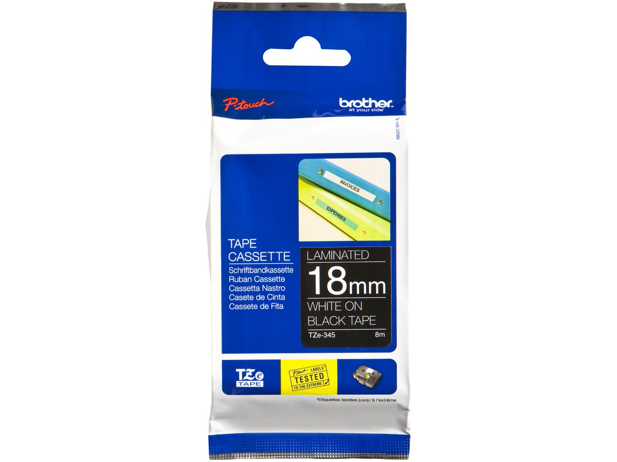 Schriftbandkassette Brother TZe-345 18mm×8m, schwarz/weiss