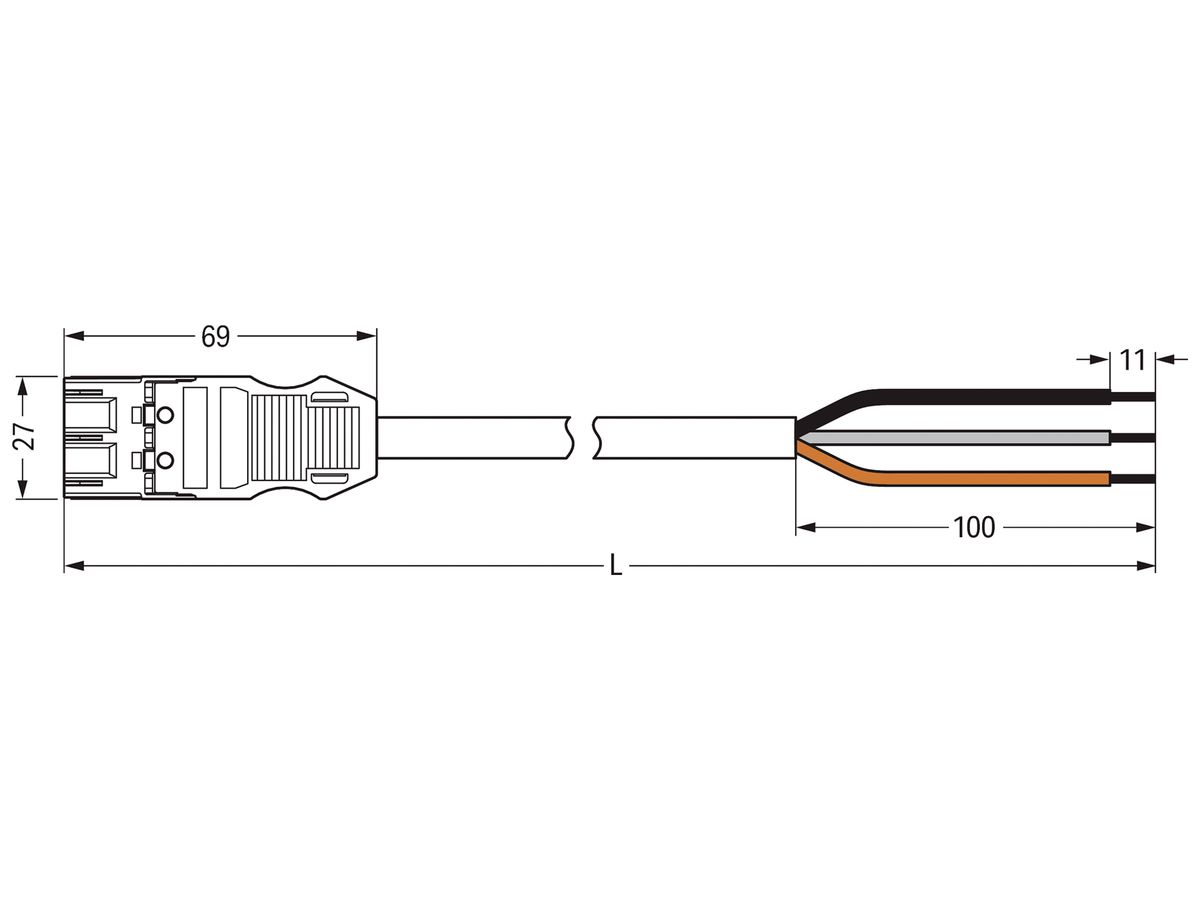 Anschlussleitung MIDI 3×1.5mm² 16A 250V 2m Cod.S Stecker-freies Ende braun Cca