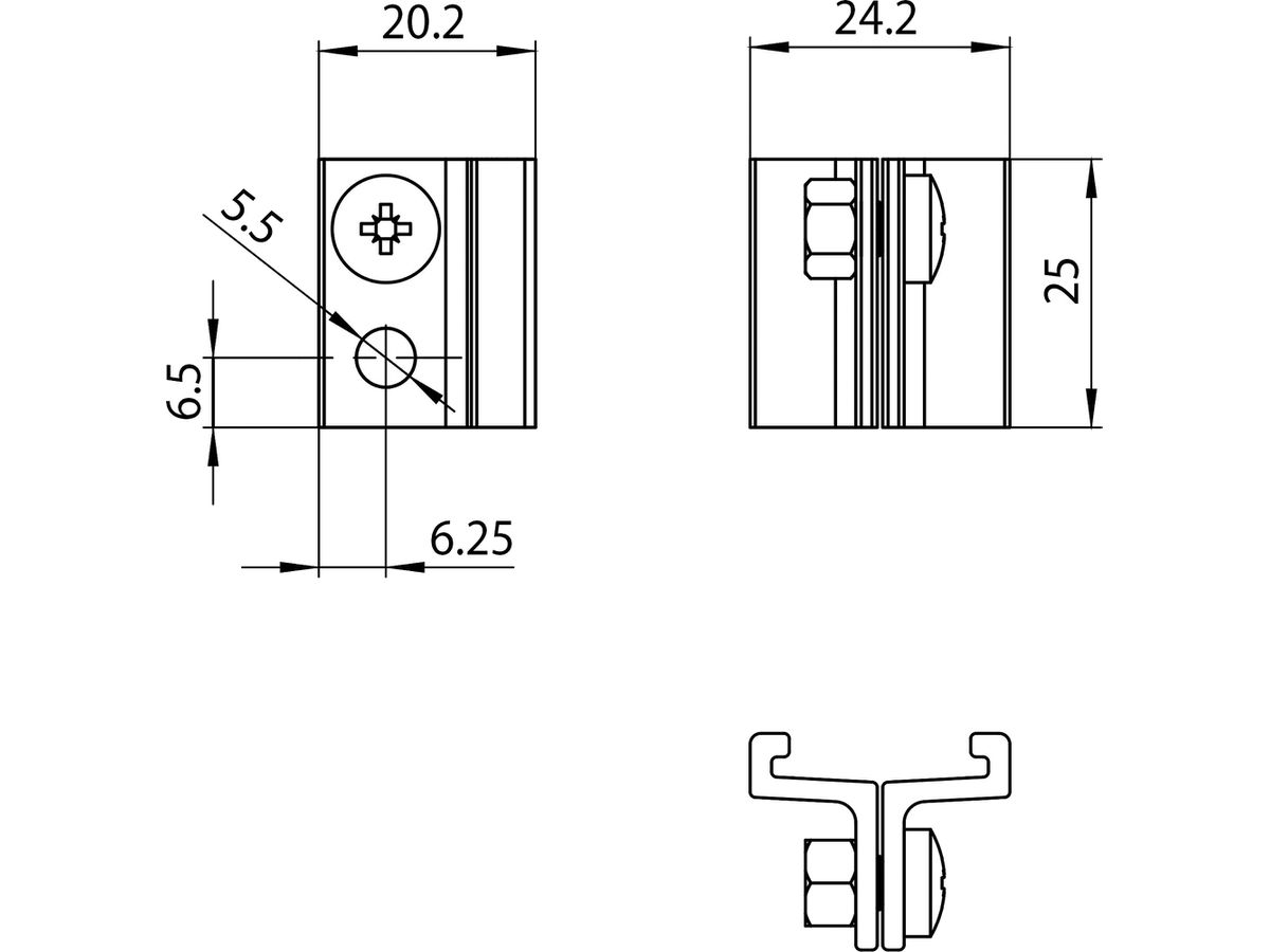 Montageklammer Sylvania ONETRACK Aluminium 25×24×20mm schwarz