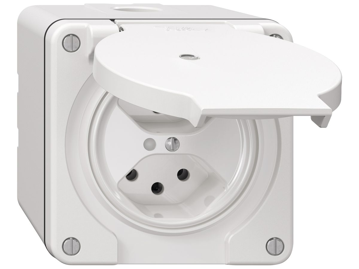 AP-Steckdose NEVO SNAPFIX® 2×T13 10A 250V beleuchtet 87×87×70mm IP21 ws