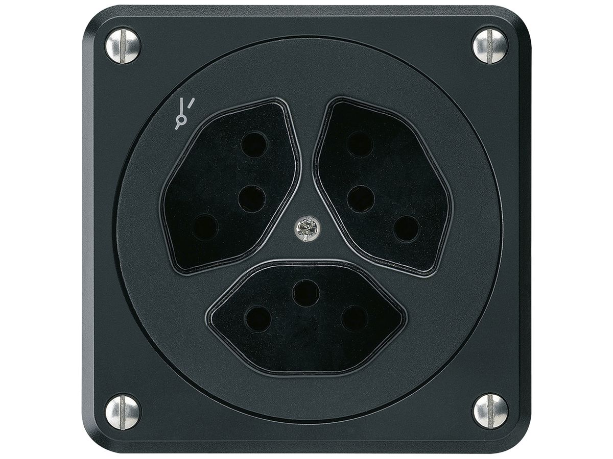 UP-Steckdose robusto 3×Typ 13/1 schwarz ohne Klappdeckel