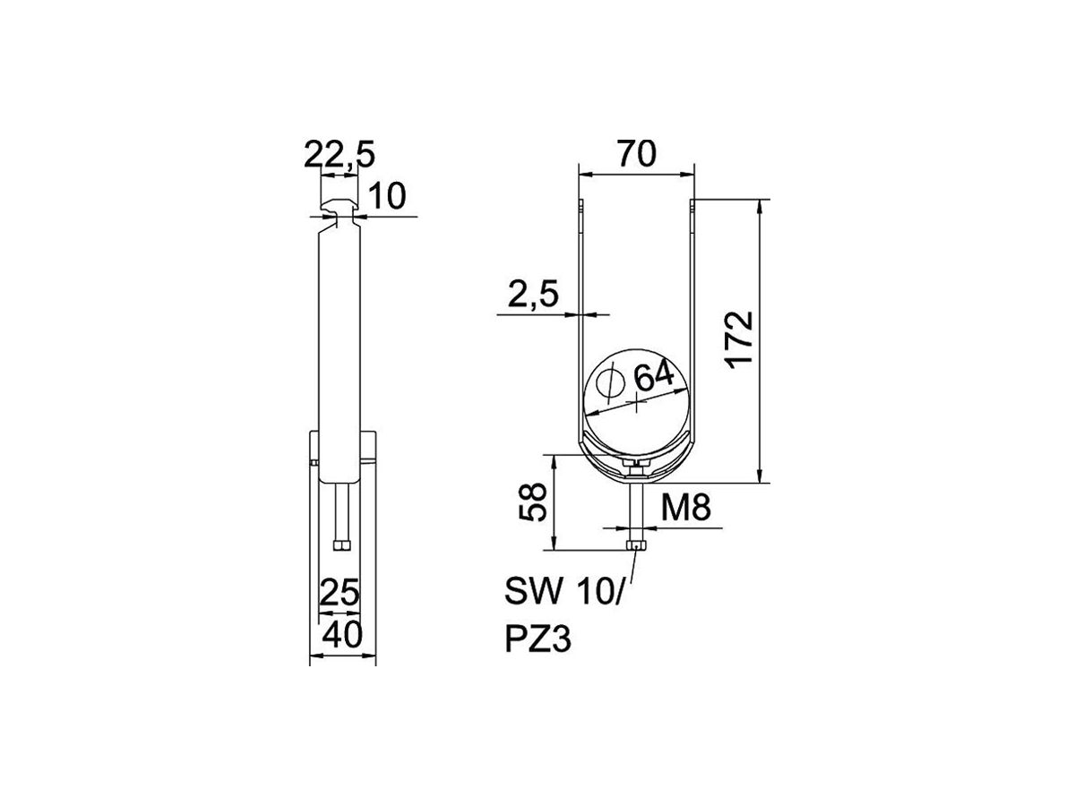 Schnellverleger BET 2056 H-Fuss Kunststoff 58…64mm 2×Kabel A2 1.4301