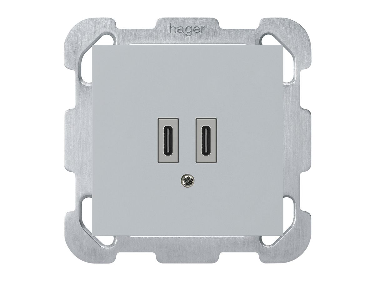 UP-USB-Ladesteckdose Hager kallysto C-C 20W 5V 77×77mm grau