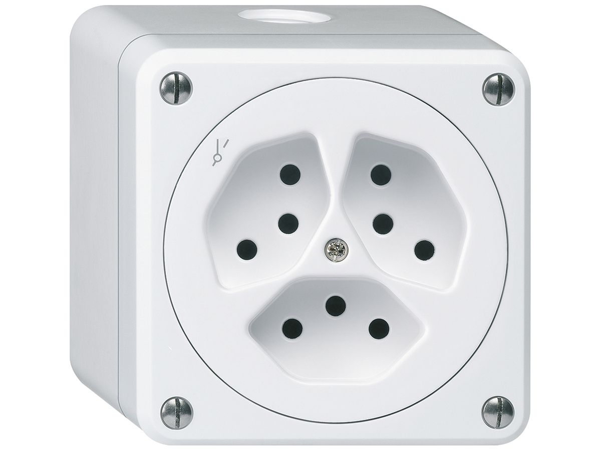 AP-Steckdose robusto 3×Typ 13/1 weiss ohne Klappdeckel