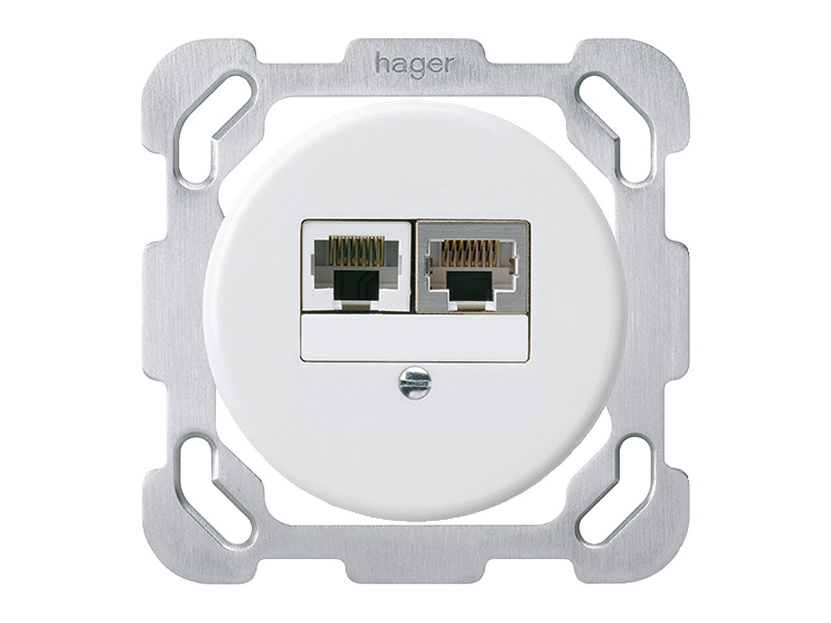 Einsatz zu UP-Dose basico 2×RJ45s+u getrennt mit Befestigungsplatte weiss