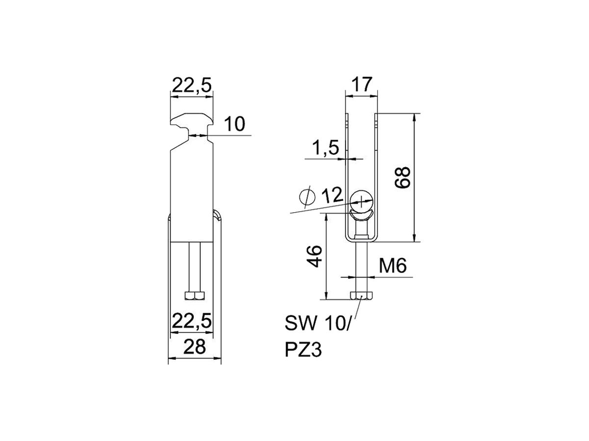 Schnellverleger BET 2056 H-Fuss Metall 8…12mm 3×Kabel Stahl tfZn