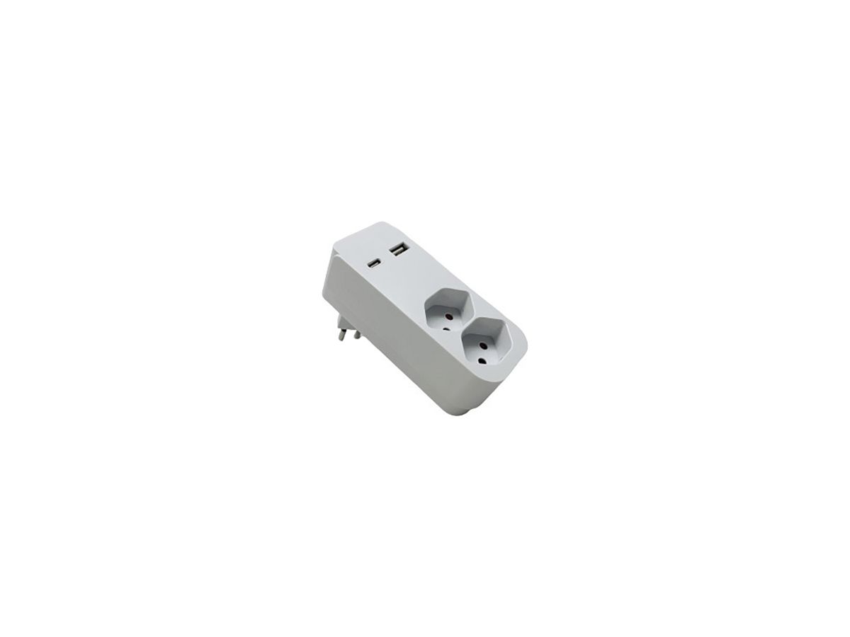 Abzweigstecker 2×T13, 1×USB-C/1×USB-A, Stecker T12, weiss