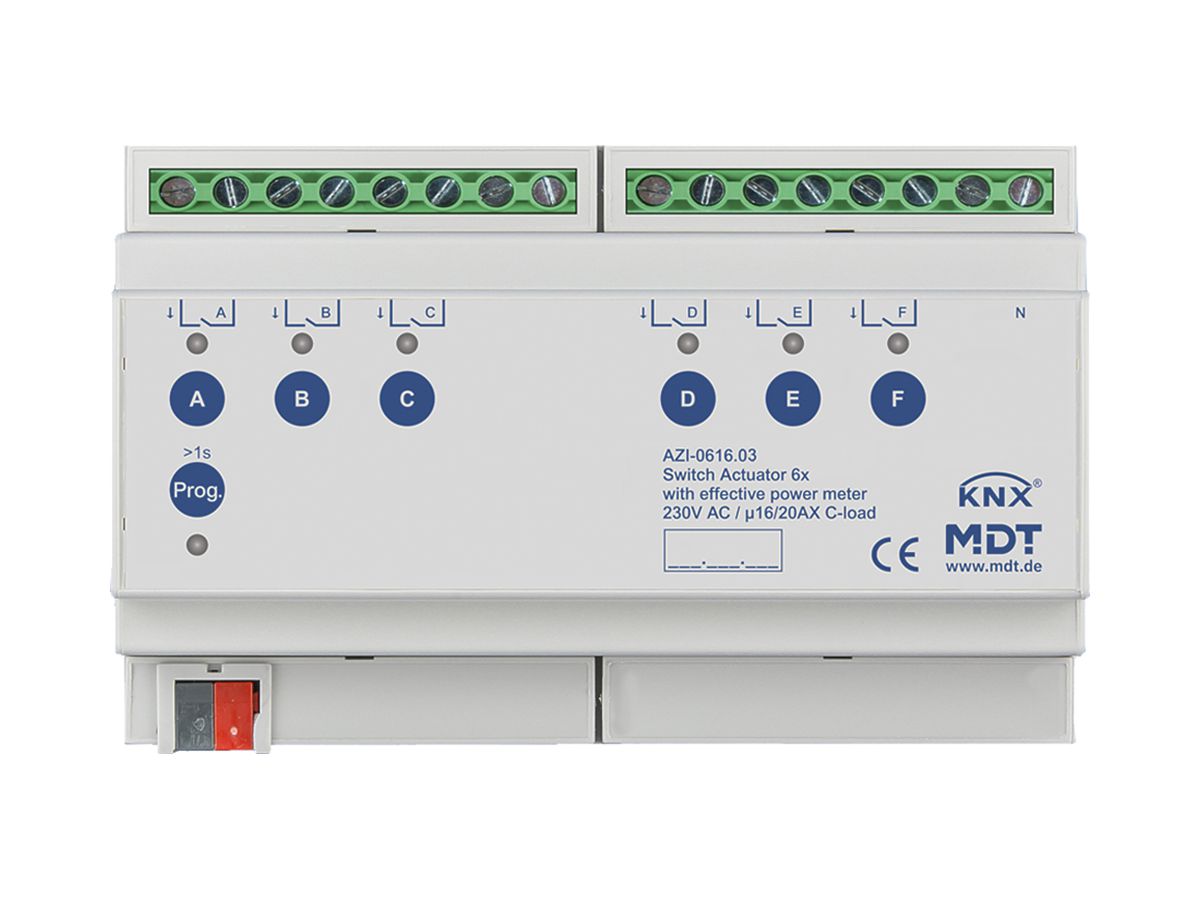 REG-Schaltaktor KNX MDT AZI-0616.03 6-Kan 16A 230VAC 8TE