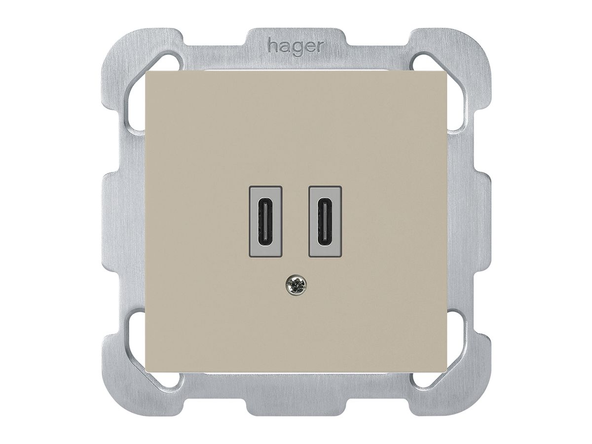 UP-USB-Ladesteckdose Hager kallysto C-C 20W 5V 77×77mm beige