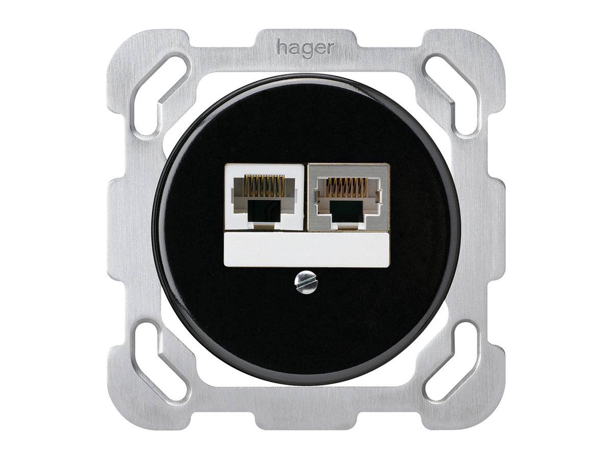 UP-Dose Hager basico 2×RJ45s+u getrennt schwarz