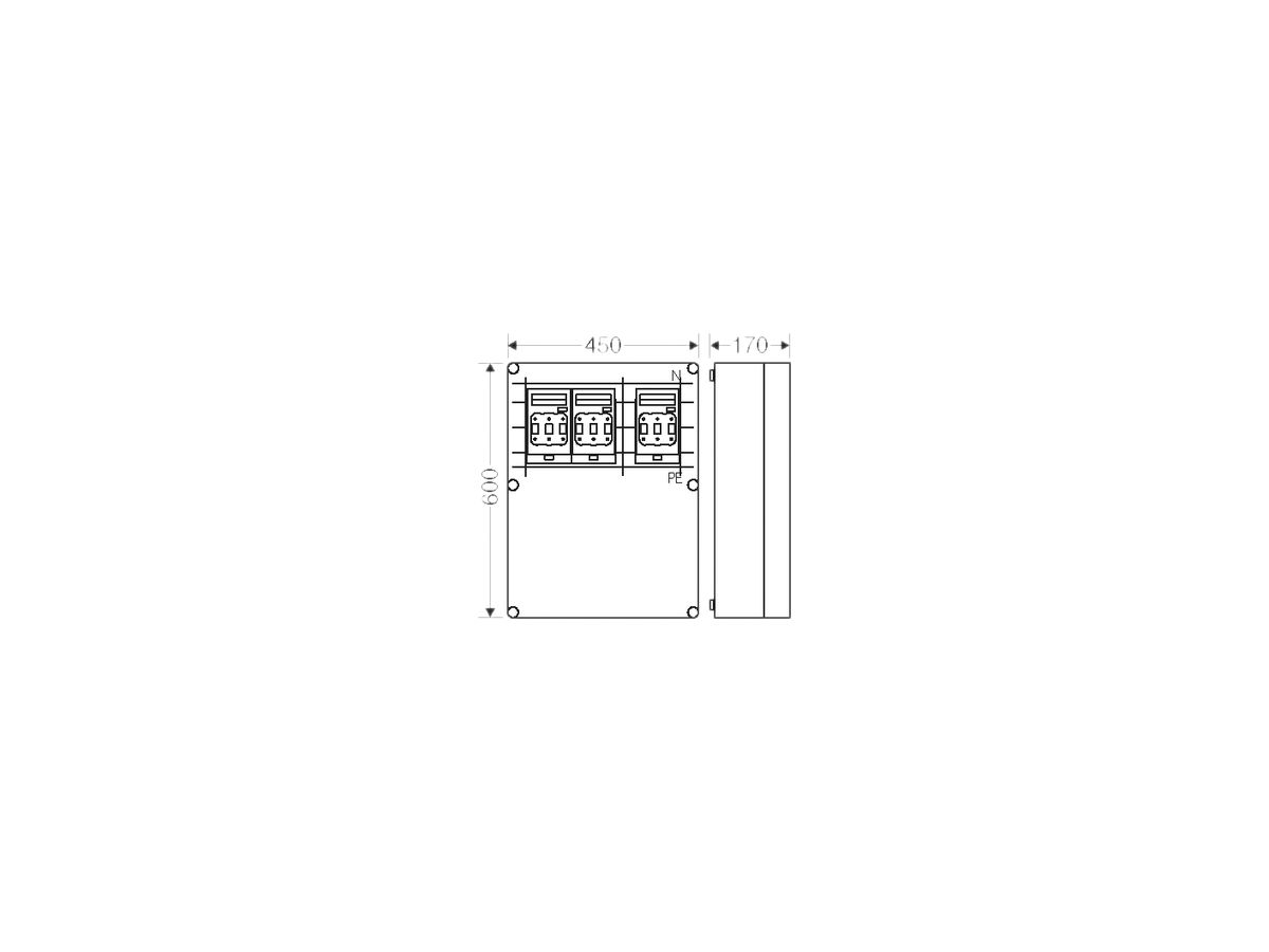 NH-Gehäuse Hensel Mi, 3×3×NH00, mit Sammelschiene, 630A, 5-polig