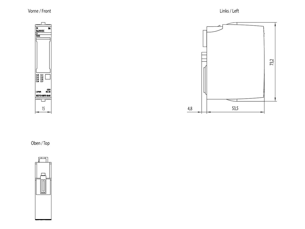 SPS-Eingabemodul Siemens SIMATIC ET200SP DI 8×24VDC BA A0 CC01, 10 Stk