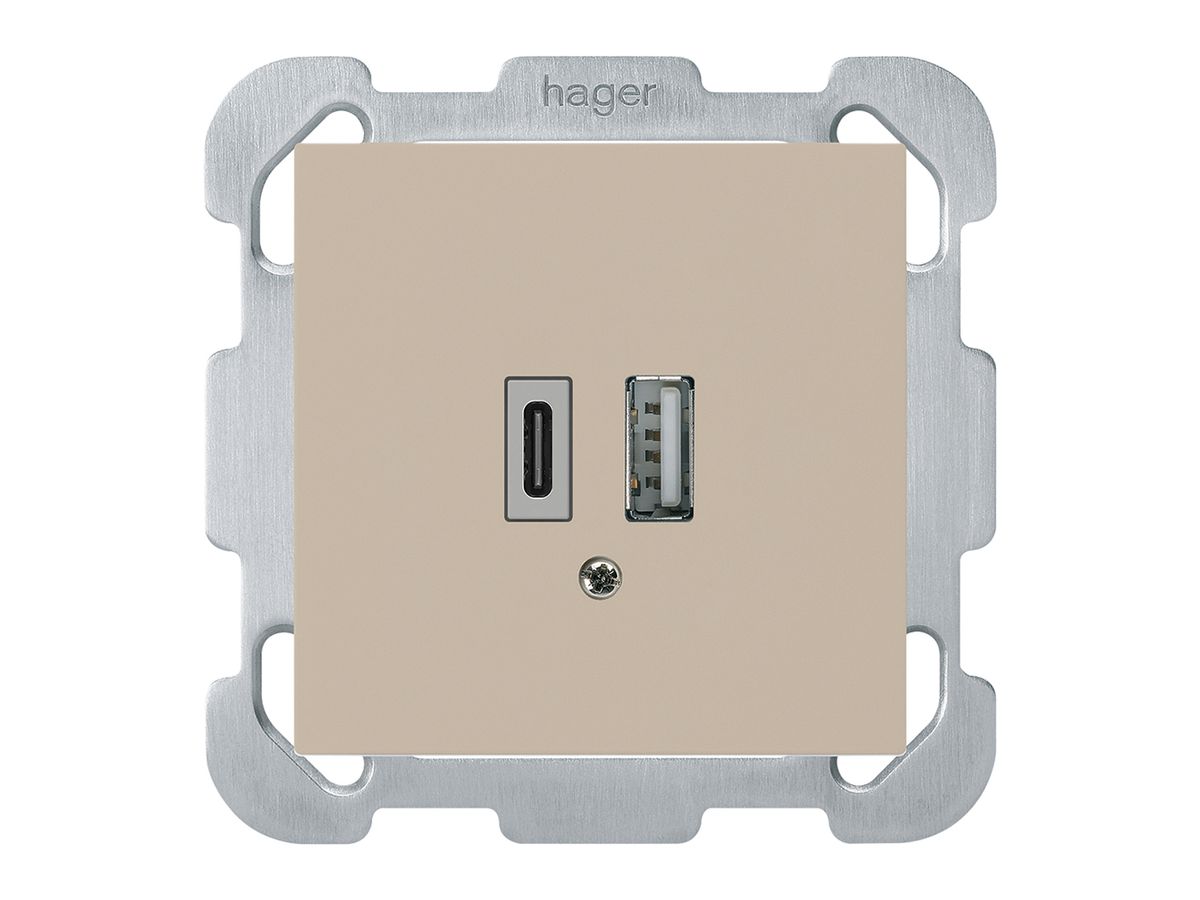 UP-USB-Ladesteckdose kallysto 18W PD 1×Typ A 1×Typ C Befestigungsplatte beige
