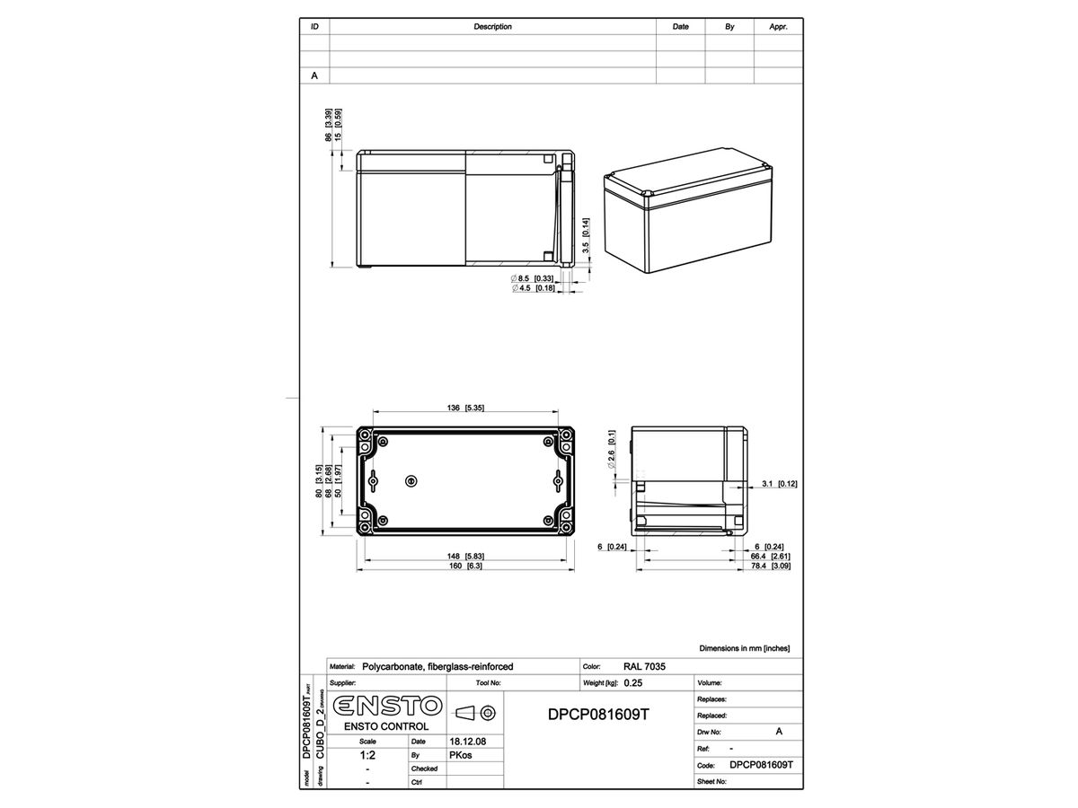 Apparategehäuse RW CUBO D 80×160×86 DPCP transparent, T DSHI 1H