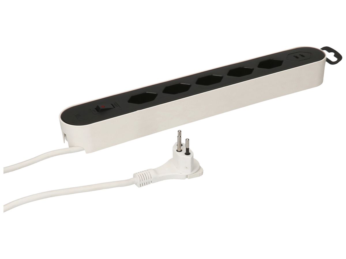 Steckdosenleiste MH DESIGN LINE 10A I/O 5×T13 2×USB 2.2m weiss/schwarz