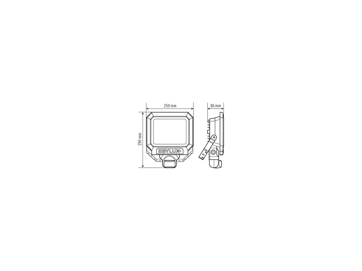 LED-Strahler ESYLUX AFL SUN, 30W 5000K 2700lm 227×86×290mm IP65, weiss