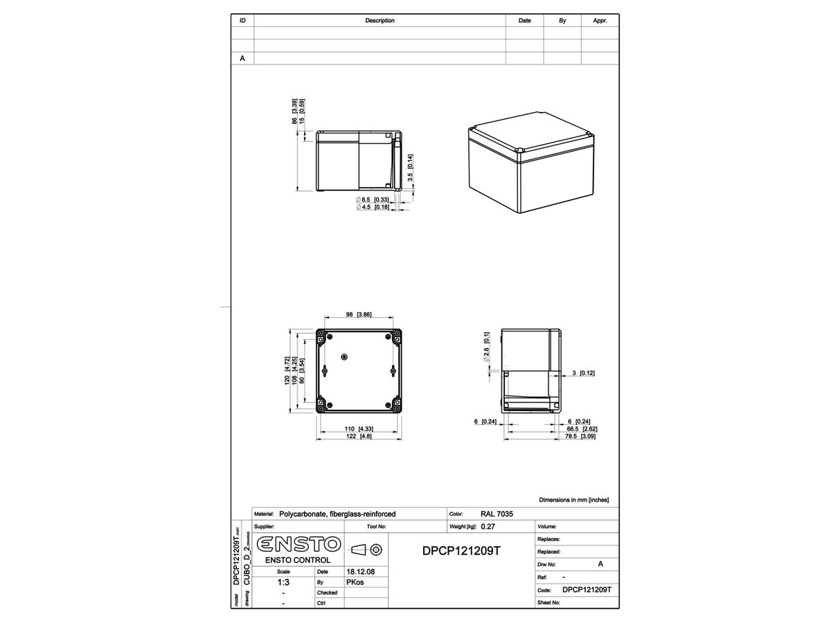 Apparategehäuse RW CUBO D120×122×86 DPCP transparent, T DSHI 1H