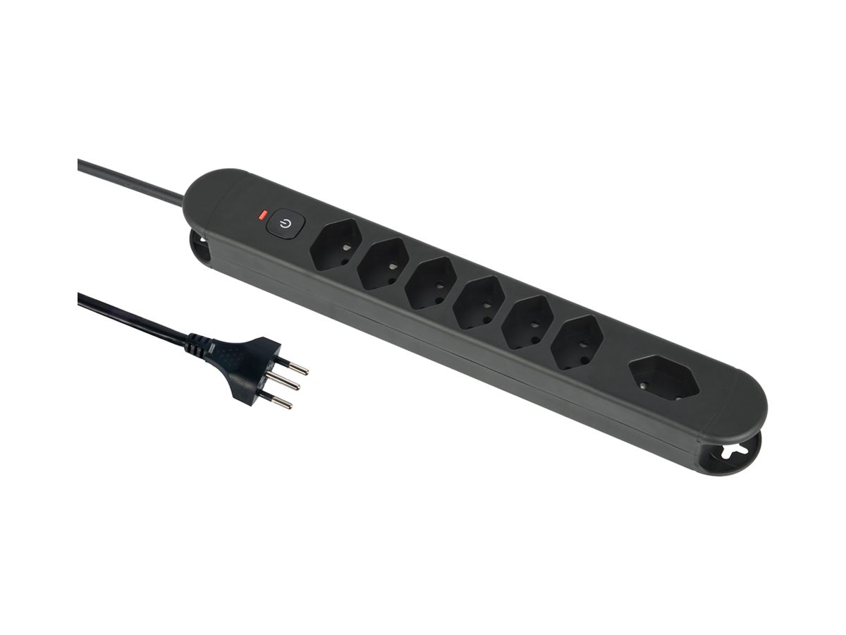 Steckdosenleiste Re:Life 10A Mit Ein-/Ausschalter 7×T13 1.8m schwarz