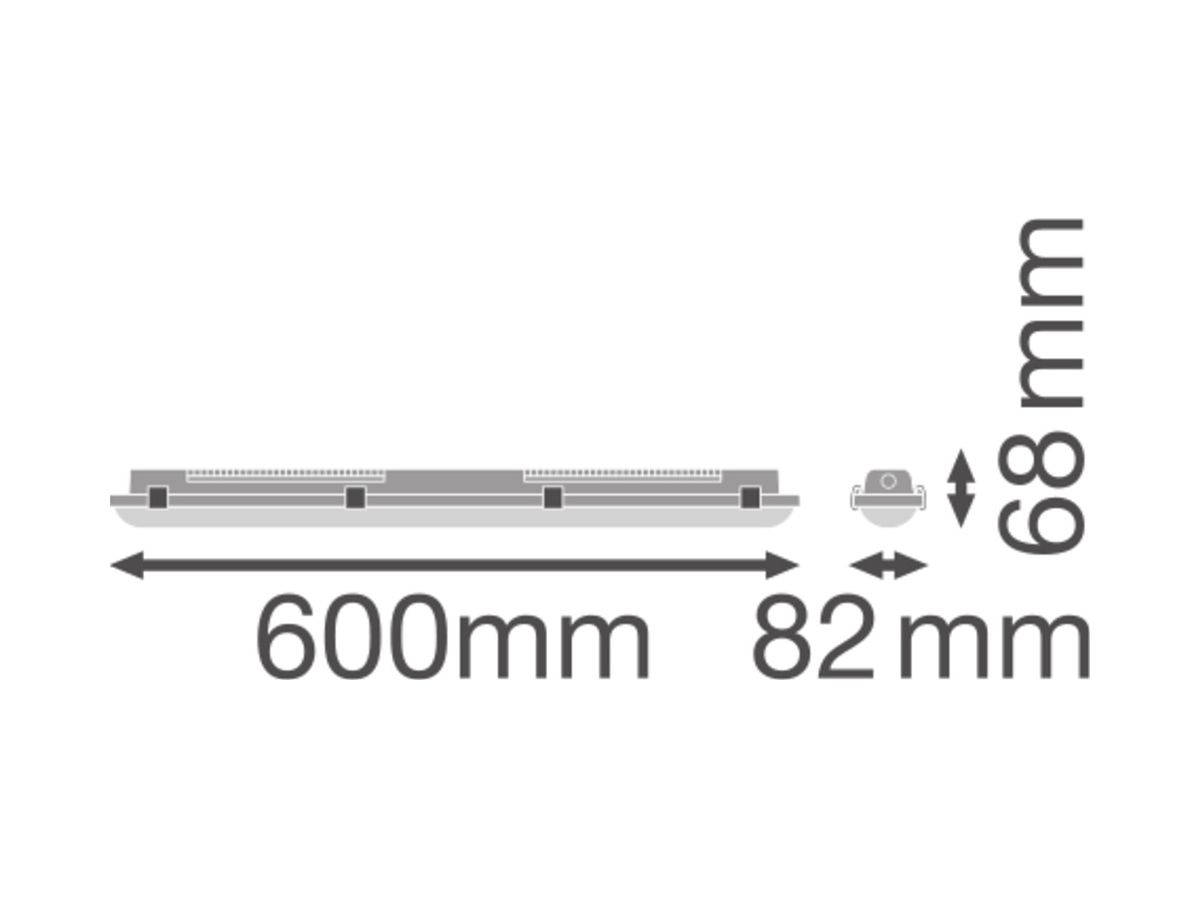 LED-Feuchtraumleuchte LEDVANCE DP STH 13W 1170…2250lm 3000K IP66 600mm grau