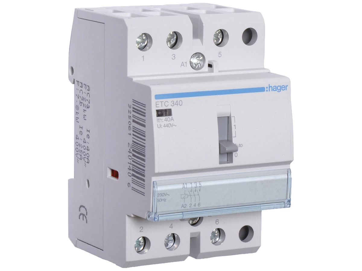 REG-Schütz Hager 230VAC 3 Schliesser 0 Öffner 40A mit Tag-/Nachtfunktion 3TE