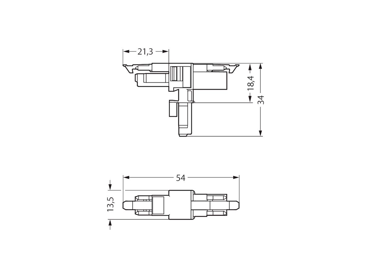 T-Verteiler WAGO 2L 1×Stecker/2×Buchse grau 16A 250V Cod.B m.fehlsteckgeschü.