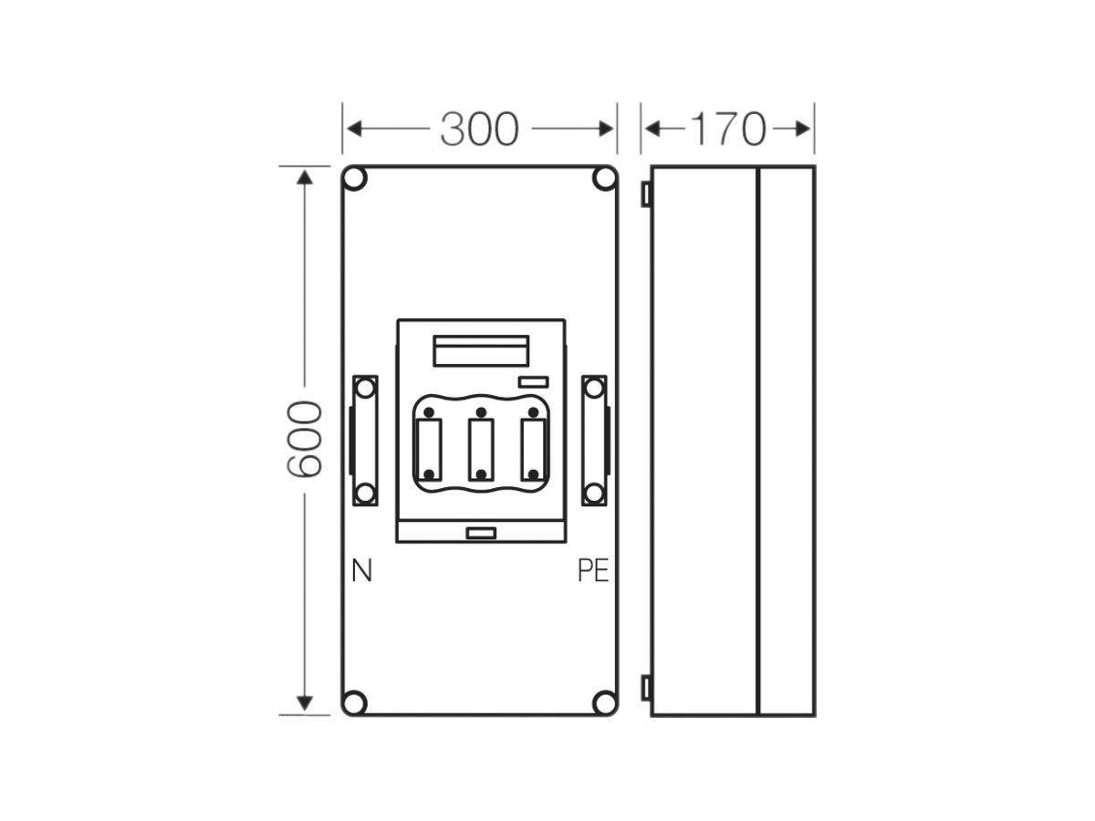 NH-Gehäuse Hensel Mi, 1×NH 1, 250A 3P+PE+N