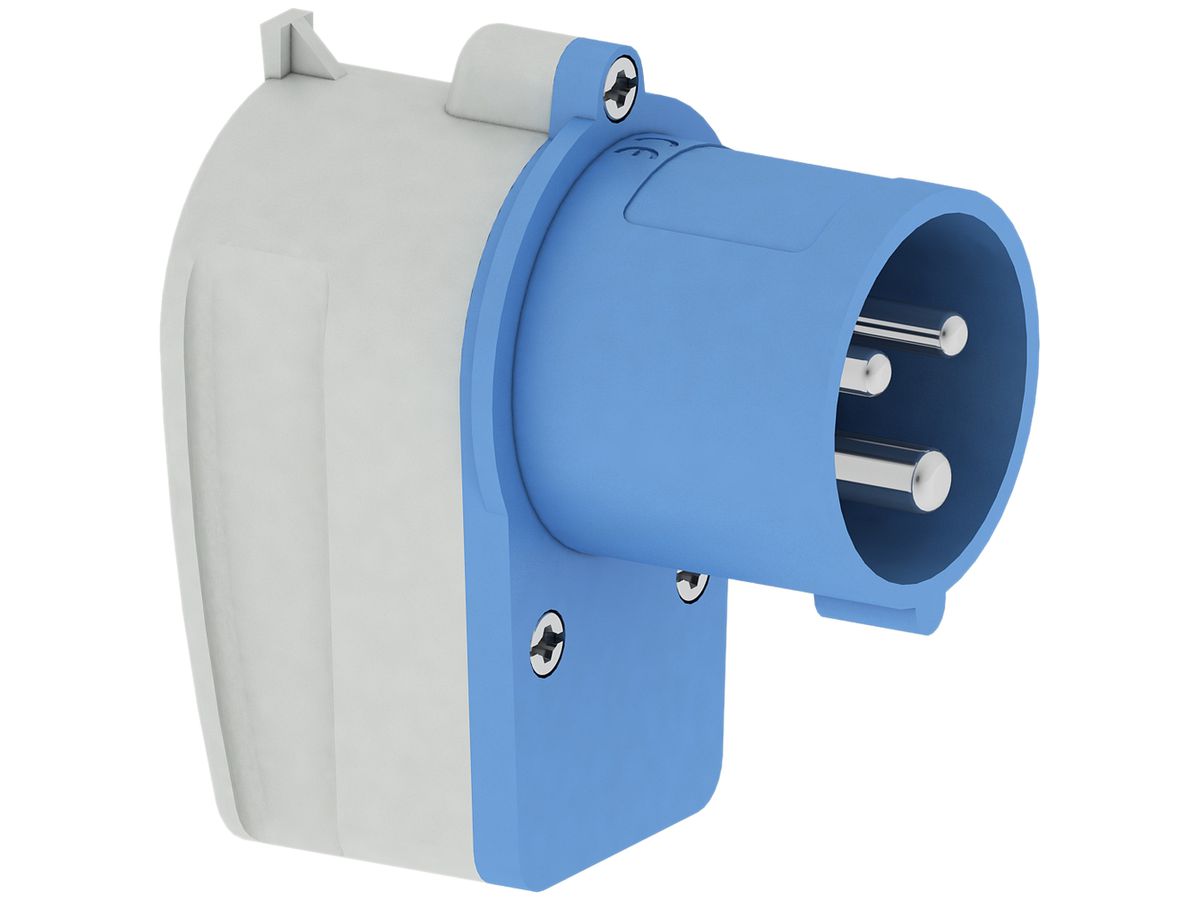 Stecker CEE Bals 3P 16A 230V 6h blau IP44 vernickelt SK.abgewinkelt