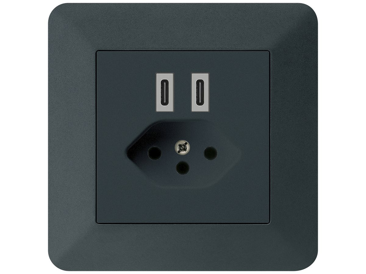 UP-USB-Ladesteckdose Hager kallysto.trend C-C 20W+T13 5V 94×94mm schwarz