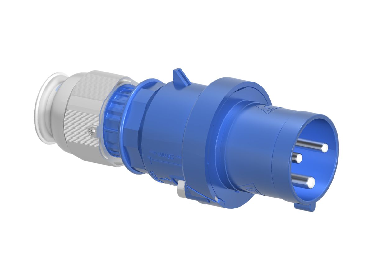 Stecker CEE Bals 3P 63A 230V 6h blau IP44 vernickelt QC, TE-Plus