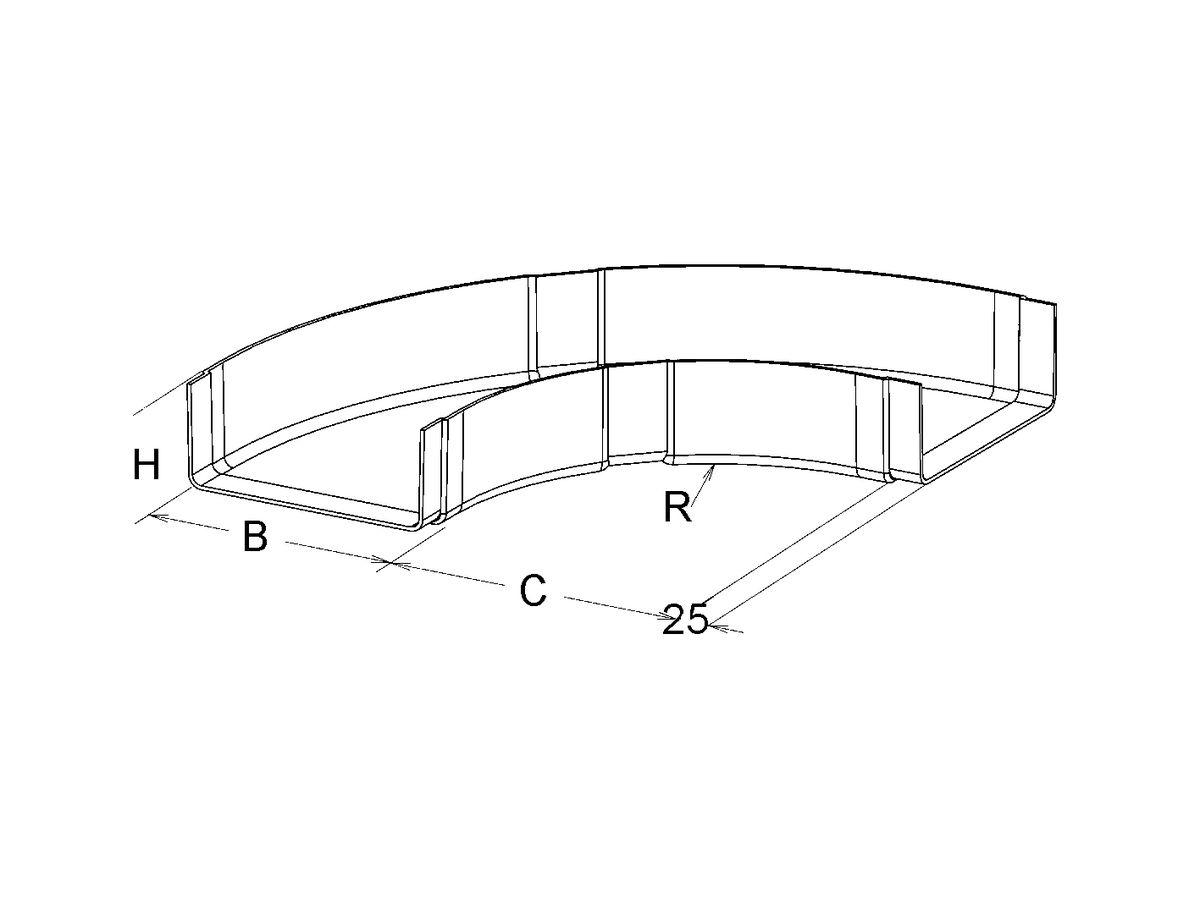 Horizontalbogen EBO KKB 90° 250×80mm Radius 275mm