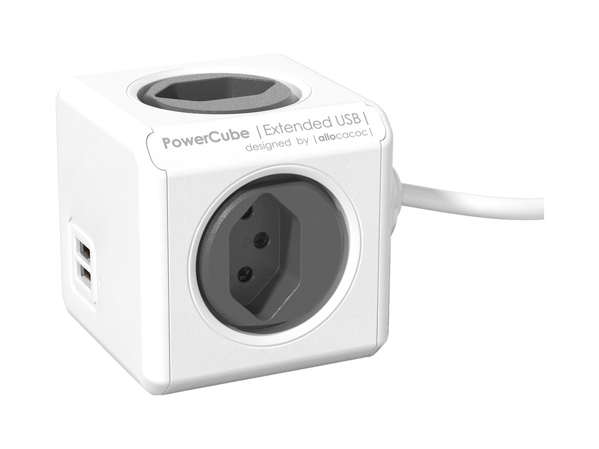 Mehrfachstecker PowerCube Extended 4×T13 2×USB-A 1.5m 3×1mm² an