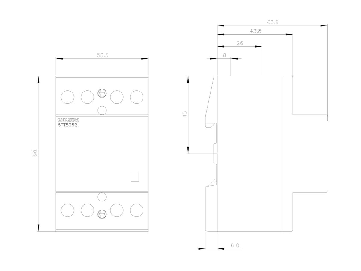 REG-Schütz Siemens SENTRON INSTA 5TT5 220…230V AC/DC 2NO 2NC 63A 400V 3TE